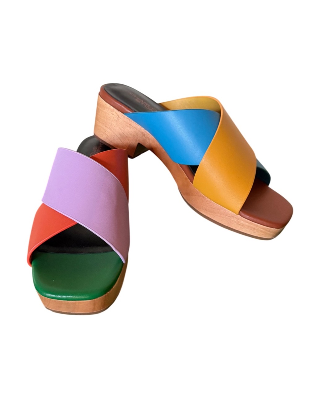 Charlotte Stone Multicolor Colorblock Leather Platform Sandals Women’s Size 7